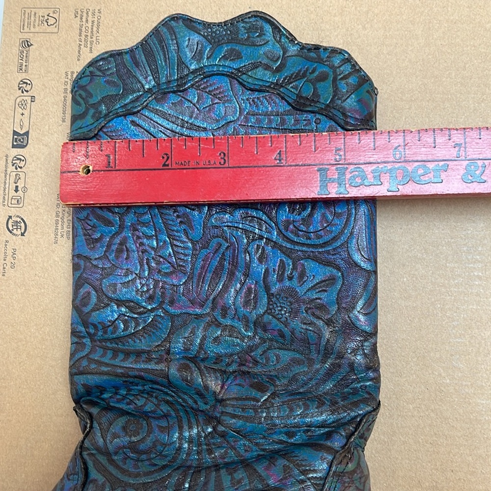 SOLD:  Zodiac Blue Green Magenta Floral Embossed Cowboy Boots Vintage Women's 6 - Picture 16 of 16